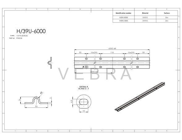 Šína "U" pro posuvné brány vedené po kolejnici 16 mm, délka 3 m