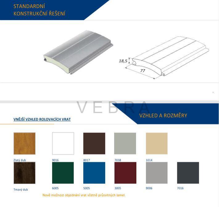 Rolovací garážová vrata RH 77 - 9006_Šedá, š 2500 x v 2150 mm