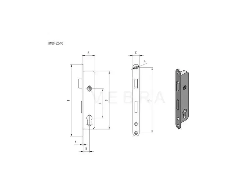 Zámek brány do jeklu 40x40 mm, rozteč 90 mm