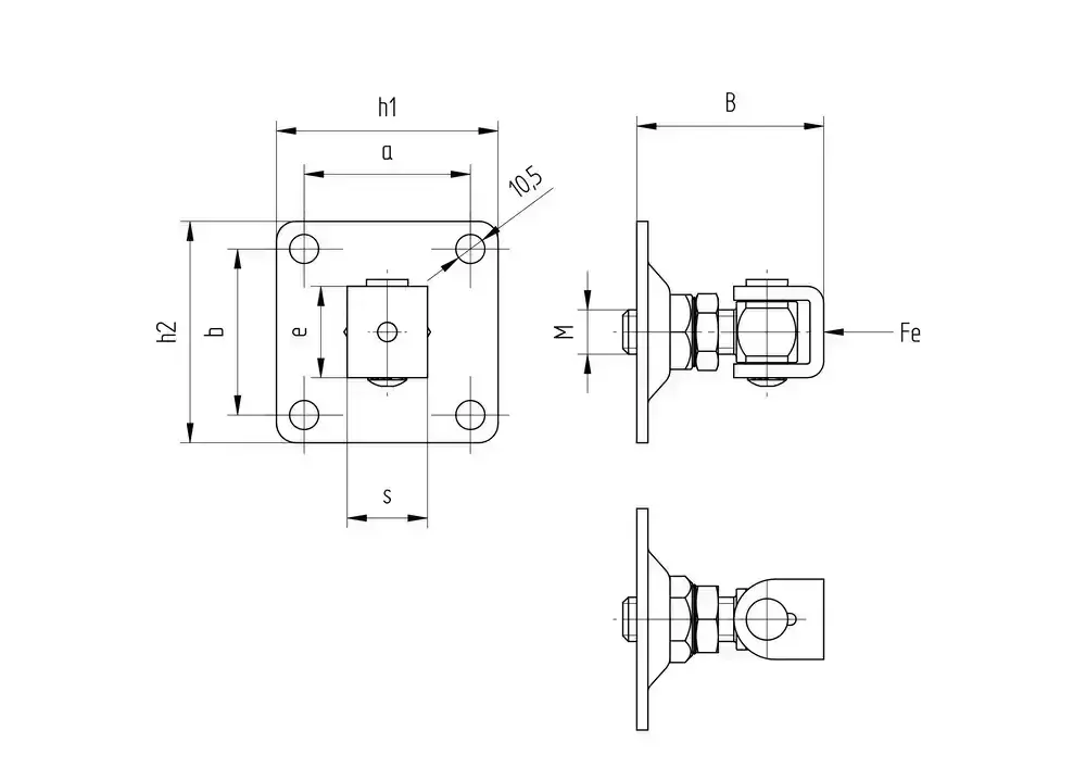 Stavitelný pant M20 s plotnou 100x100 mm