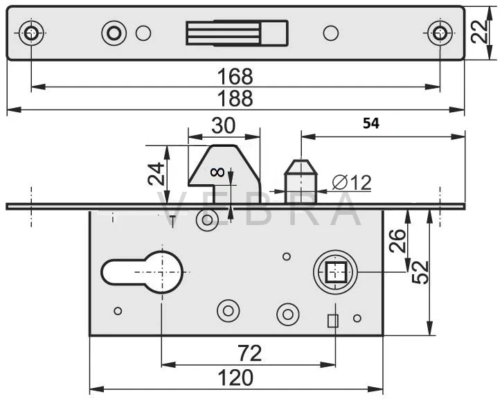 Hákový zámek pro posuvnou bránu - 60 mm