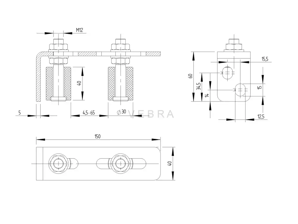 Horní vedení brány, H115 mm, D40 mm, D35 mm