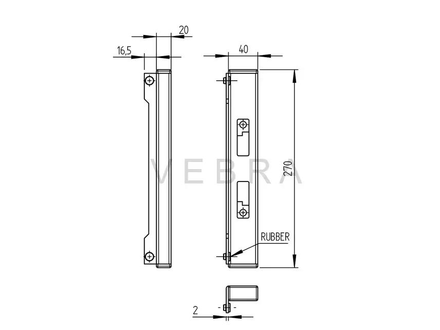 Protikus zámku 40x20 mm, Nerez