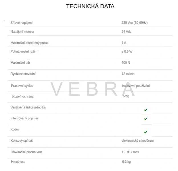 BENINCA stropní pohon do 2,5 m výšky vrat