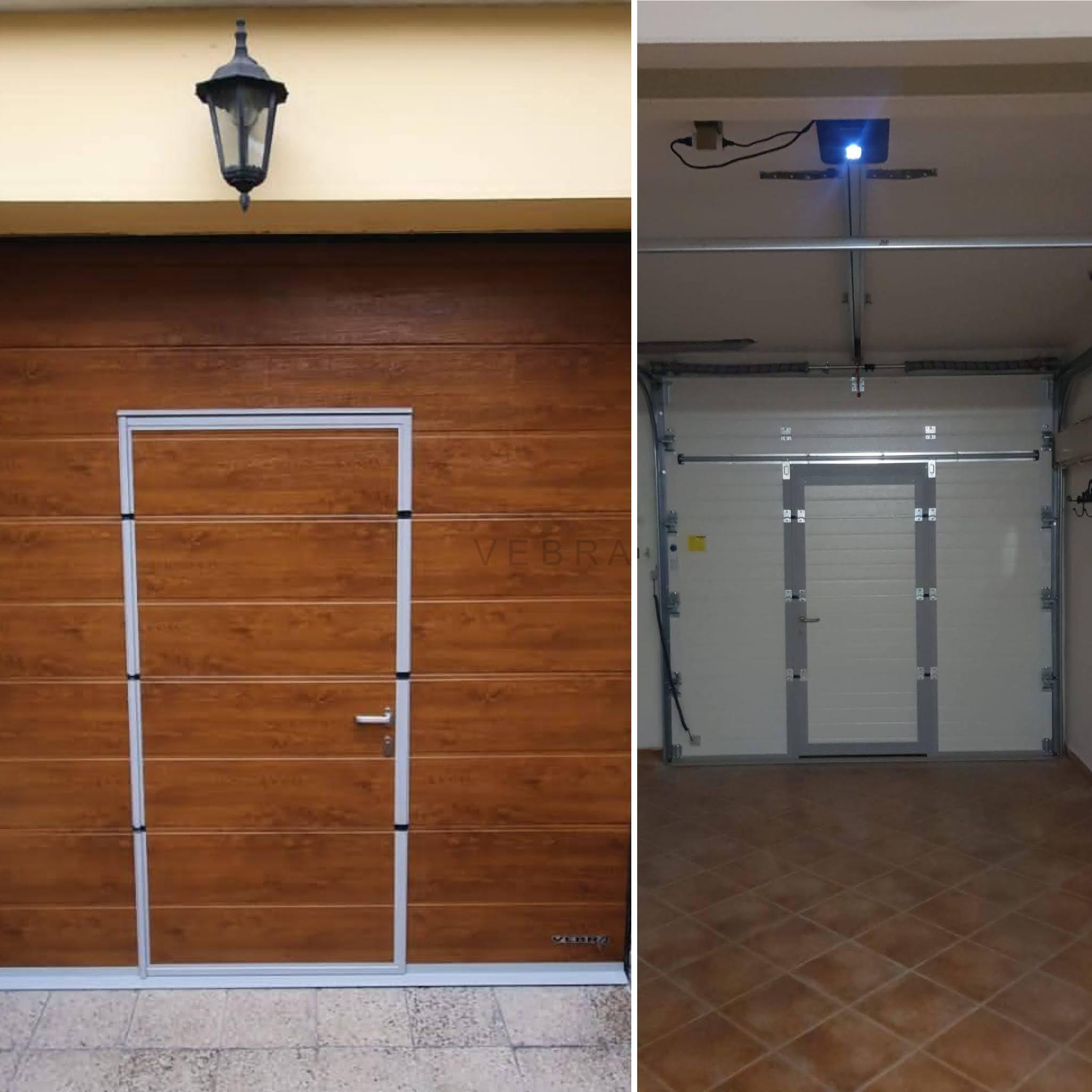 Sekční garážová vrata s dveřmi VEBRA - Zlatý dub