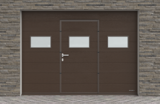 Sekční garážová vrata s dveřmi VEBRA - 8014_Hnědá